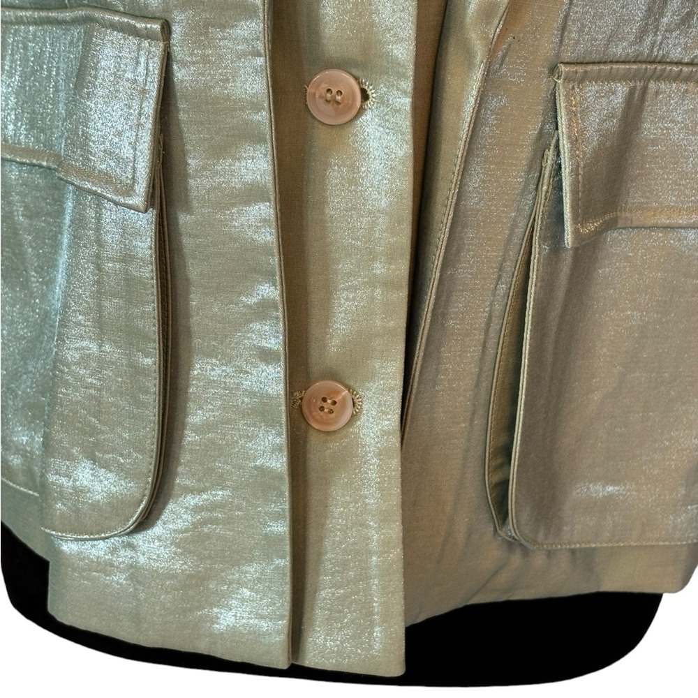 Green Metallic Sheen Belted Jacket - Picture 13 of 15